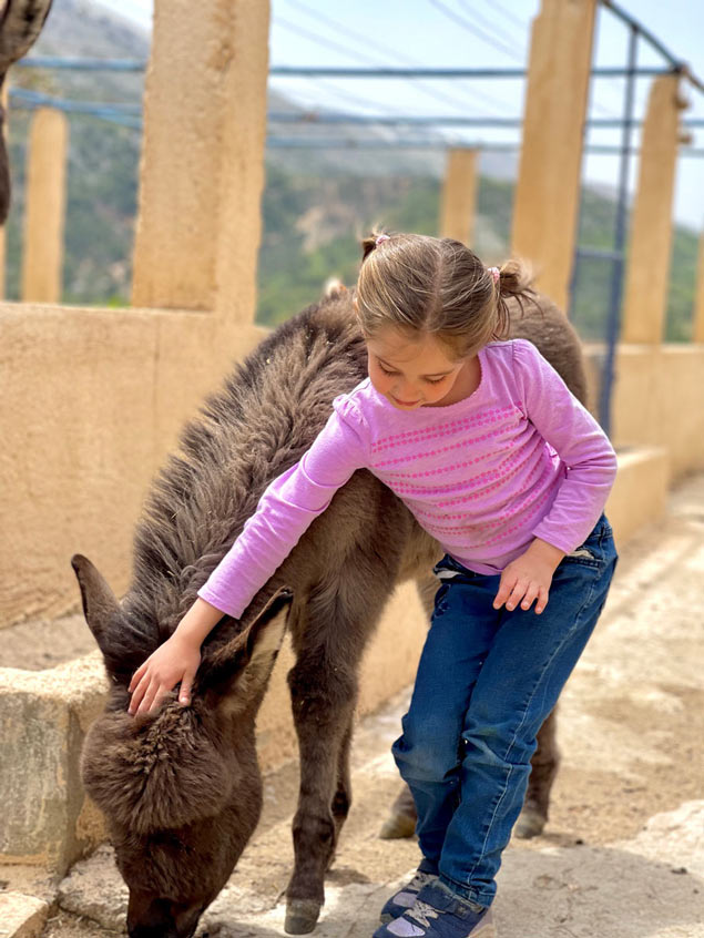 girl with a pet donkey